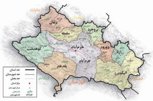 نقشه الیگودرز در استان لرستان و مجاورت استان ها